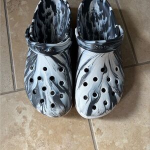 CROCS Black and White Marble Clogs
